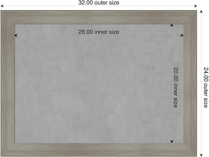 Amanti Art Grey Framed Magnetic Board 24x32 Medium Vision Board for use with Magnets, 100% Metal Sheet to Display Items as Office Decor or for Home Organization in mudroom, Kitchen or Kids Room