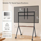 Glidesync Smart Board Stand for 55-100 Inch Interactive Whiteboards,Flat&Curved TVs,Holds Up to 265lbs,Height Adjustable Interactive Board Stand with Lockable Wheels for Office/Classroom/Home