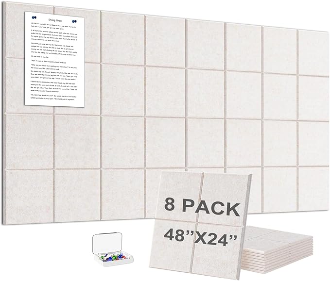 G Gamit Large Felt Wall Tiles Bulletin Board,Large Cork Board Alternative with 30 Pushpins,8-Pack Felt Pin Board with 56 Safe Removable Adhesive Tabs for Home Office School (Oatmeal)