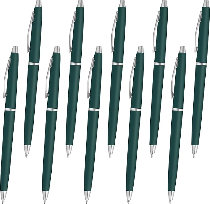 DISCOUNT PROMOS Langham Ballpoint Pens Set of 10, Bulk Pack - Black Ink, Great for Office, School, Business, Tradeshows - Hunter Green