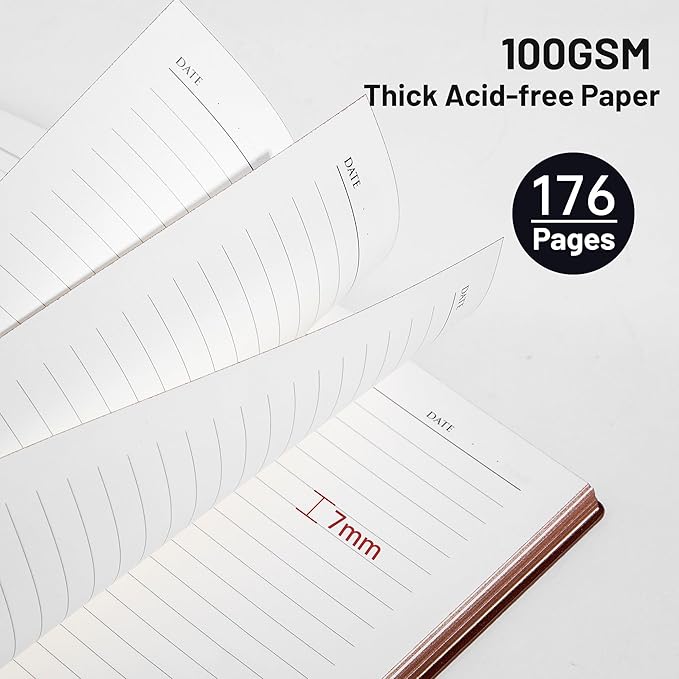 CAGIE Lined Journal Notebook for Men & Women,176 Pages A5 Medium Size Softcover Leather Journals for Writing,Travel,Business,Work & School, 100 GSM Thick Paper (5.7'' x 8.3'') (Black)