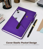 vfaejll Purple A5 Lined Leather Journal Notebook for Men Women,5.9" X 8.4" Personalized Hardcover Journal with Pen,200 Pages 100 Gsm Thick Ruled Paper Daily Diary for Travel,Business,Work,Writing