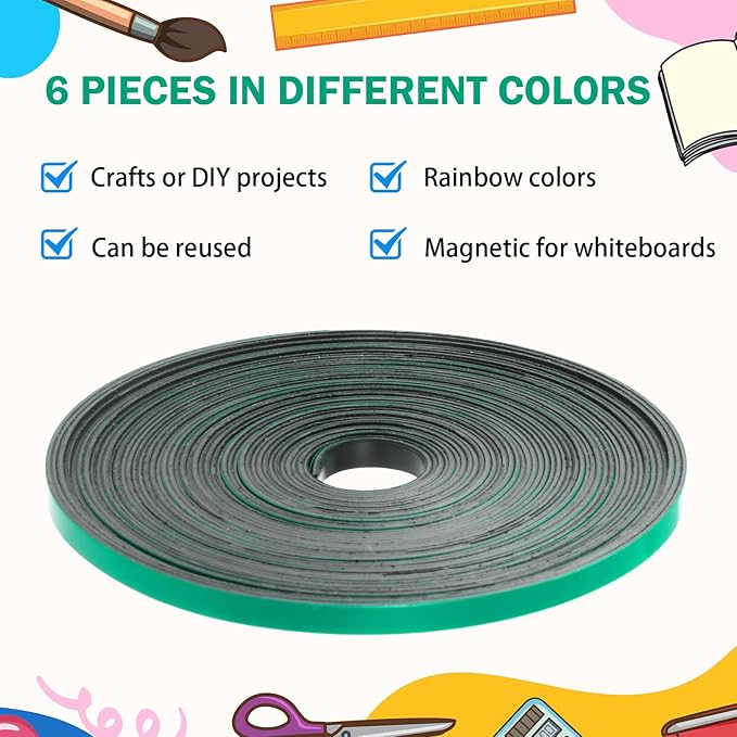 AmazingSpark Magnetic Tape Roll Thin Strips, 1/4 Inch x 33 Feet Magnetic Board Dividers Whiteboard Graphic Decorative Tape Marking Line for Classroom Office Art Accessories(Green)