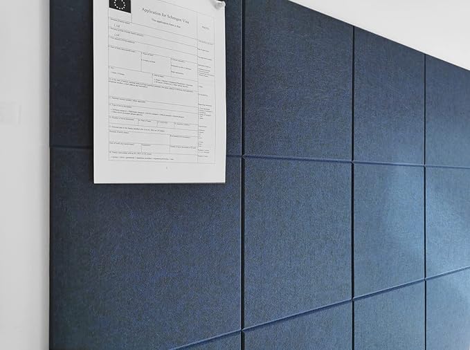 DECORITA Blue Felt Bulletin Board 47"x35" | Large Cork Bulletin Board Alternative for Office, Home & Classroom | Felt Wall Tiles (12-Pack) | Blue Classroom Decor Office Supplies | Dark Blue