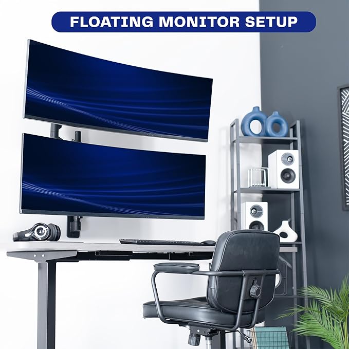 VIVO Pneumatic Arm Dual Ultrawide Monitor Wall Mount for Up to 49 inch Screens, Holds 2 Ultra Wides Up to 33.5 lbs Each, Black, MOUNT-V120K