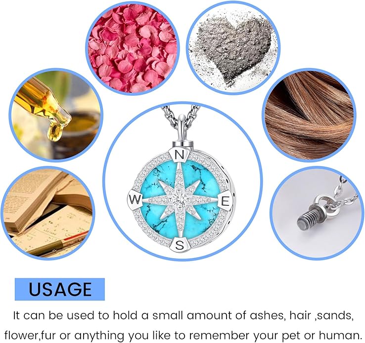 Compass Necklace for Women Men 925 Sterling Silver Pendant Urn Necklaces for Ashes Picture Locket Necklace Anchor Necklace Viking Necklace Crystals CZ Moonstone Abalone Shell Turquoise Compass Jewelry