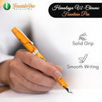 FPR Himalaya V2-Chrome Ultra Flex Nib Pen - Twist-Style Converter Filled Calligraphy Pens for Writing-Fancy Pens for Men & Women - Flex Fountain Pen w/Metal Clip & Cap Ring (Saffron Orange Acrylic)