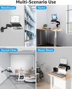 MOUNTUP Laptop Wall Mount, Adjustable Laptop Mount for Max 17" Notebook or Max 32" Monitor, Wall Mount Laptop Holder Holds 4.4-22lbs, 2-in-1 Laptop Arm with Ventilated Tray