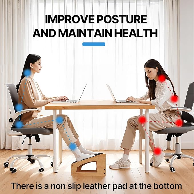 XINGMIAOWJ Ergonomic Foot Rest, 4 Adjustable Height Foot Stool,Footrest Under Desk， Soft Cushions,Foot Rest Office,Improving Posture, Promoting Blood Circulation（Natural）