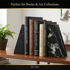 Bey-Berk Whitney Zebra Marble Bookends (Black, Set of 2), 4" x 2.5" x 6" Heavy Wedge Book Ends for Desk, Shelf, or Office