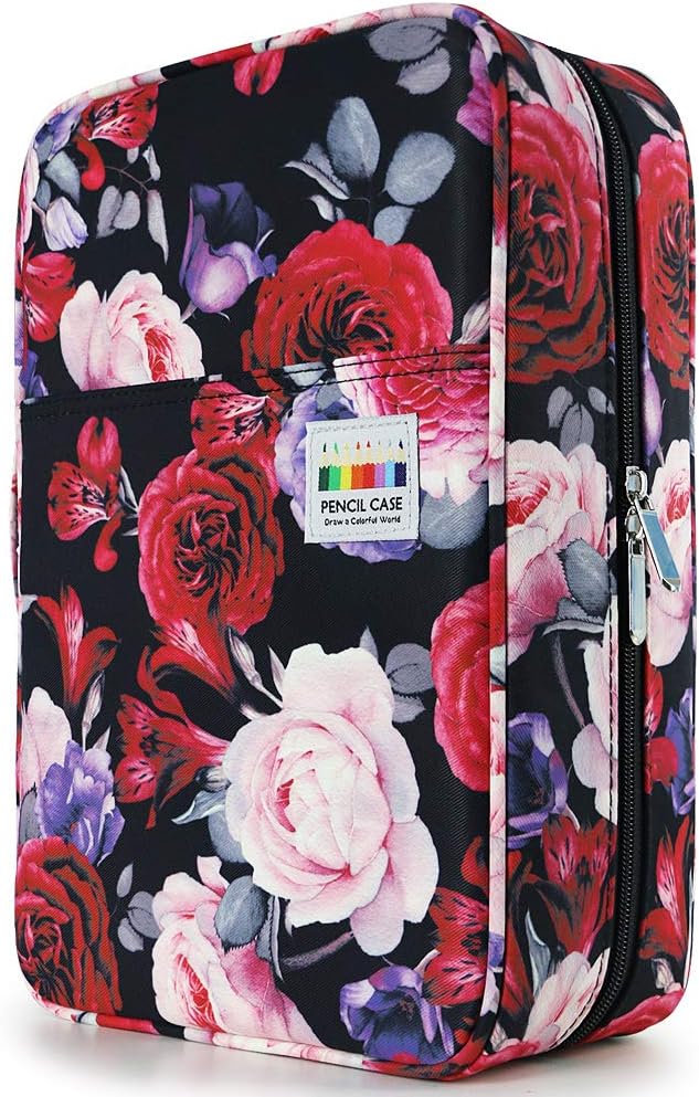 YOUSHARES Colored Pencil Case 304 Slots Pen Case Organizer with Handy Wrap & Zipper, Multilayer Holder for Prismacolor Colored Pencils & Gel Pen (Red Pink Rose)
