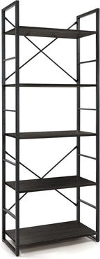 CAPHAUS 5 Tier Bookshelf, 24 Inch Width Free Standing Shelf, Bookcase Shelf Storage Organizer, Industrial Book Shelves for Home Office, Living Room, Kitchen, Black Vintage Shelves & Metal Frame