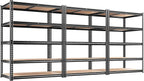 REIBII 2200LBS Storage Shelves 5 Tier Garage Shelving Heavy Duty, Adjustable Metal Shelving, Garage Shelves for Basement, Warehouse, Pantry, Closet, Kitchen 72" H x 35.55" W x 16" D, Black, 3 Pack