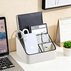 MEIBOOCH Remote Control Holder, PU Leather Small Desk Organizer with 4 Compartments, Nightstand Organizer Desk Caddy for Remote, Notepad, Phone, Glasses, and Accessories (Cream)