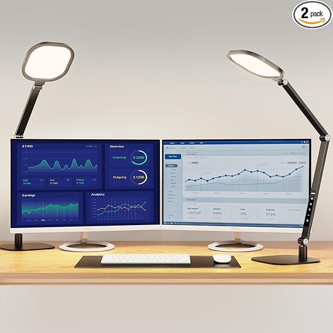 LitONES LED Desk Lamp for Home Office, Eye-Caring Modern Desk Light, 3 Color Temperature 10 Brightness Computer Light, Dimmable Desk Light with Memory & Timer Func, Metal Swing Arm Table Lamp