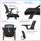 6 Pack Stackable Conference Room Chairs with Wheels and Paddle, Ergonomic Mesh Back and Arms for Meeting, Conference, Reception, Training Room & Home Office Desk Folding Chairs