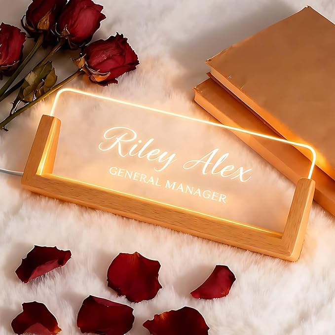 Custom Name Plate for Desk, Personalized Light Up Acrylic Desk Name Plate, Corporate Gifts for Employees Coworkers, Office Decor for Women Men