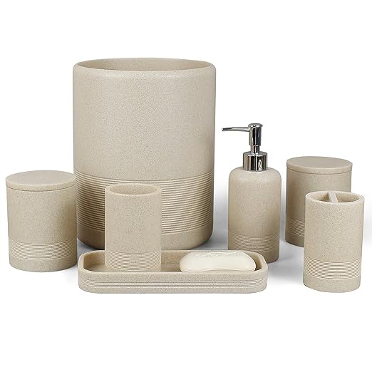 YMXYJM Modern Resin Trash Can Bin, Wastebasket for Bathroom, Kitchen, Office, Home, Beige