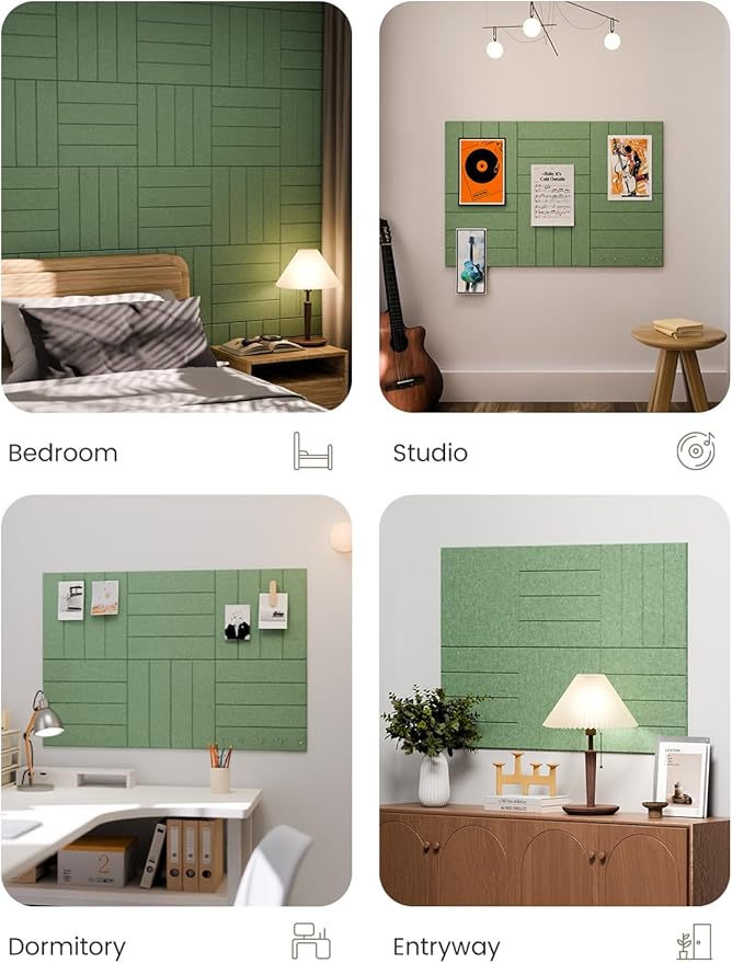 Large Felt Bulletin Board 36"x24" Cork Board Alternative - 6 Pack with 40 Safe Removable Adhesive Tabs, Cork Boards for Walls Pin Board for Home Office Classroom Felt Board-Moss Green