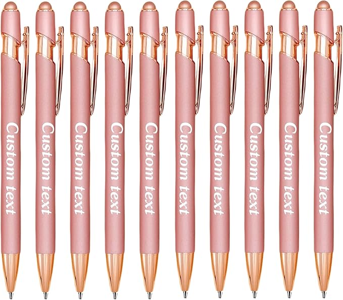 CRME Personalized Pens Custom Ballpoint Pen with Stylus Tip Customized Engraved Pens with Name Business Logo Nurse Gifts Office Supplies for Women Customizable Writing Pen for Men Rose Gold