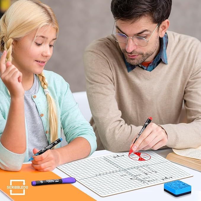 Dry Erase XY Axis Graph Lap Boards 9”X12” for Student and Classroom Use, Math whiteboards (Double Sided White Boards) Erasers Included (12 Pack Graph)