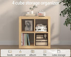 furtble Bookshelf with Storage Bin, 4-Cube Storage Organizer, Modern Wood Open Bookcase, Multifunctional Display Shelf for Living Room, Bedroom, Home Office, Oak