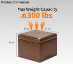 Adeco Faux Leather Cube Storage Ottoman, Coffee Brown Ottomans for Living Room, Bedroom