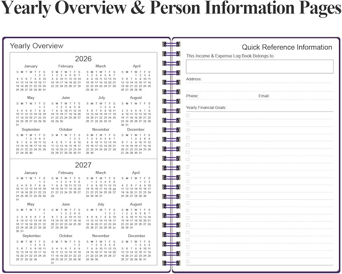 Heveboik Income & Expense Log Book - A5 Income and Expense Tracker for Small Business, Accounting Bookkeeping Tracking for Woman and Man, 5.8" x 8.3", Purple