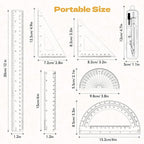 Geometry Set - 7Pcs Geometry Kit with Clear Plastic Ruler 12Inch & 6Inch, Triangle Ruler, Protractor and Compass Set for School Office Math Drawing Drafting Engineering Architecture Art