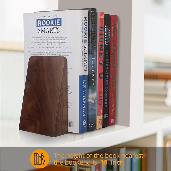 DRELIFAM Walnut Book Ends Heavy Duty Handmade Book Ends for Shelves Decorative Bookends to Hold Heavy Books (Black Walnut Wood Small)