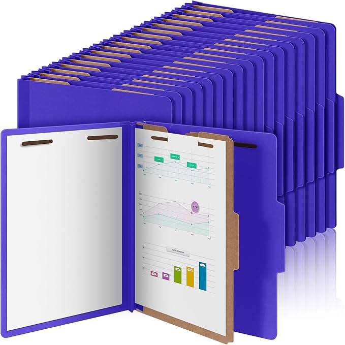 Skyygemm 48 Pcs Classification Folders Letter Size, 1 Divider Pressboard File Folder with Fasteners, Expanding File Organizer Bulk for School Teachers, Office Employee, Coworker, Staff (Purple)