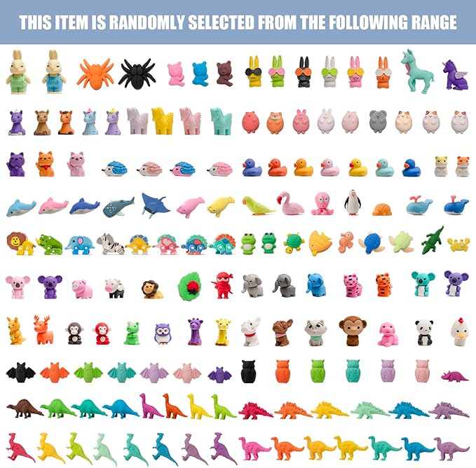 CLOCK KING 156pcs 3D Cute Kids Erasers, Random Desktop Pet Toys Gifts, Classroom Rewards Kids Party Gifts, Various Styles Such as Animals, Food, Plants, Space, Princess, Sports, Halloween, Christmas