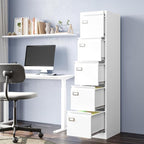 PEUKC 5-Drawer File Cabinet, 16.3" Deep Vertical Metal Filing Cabinet with Lock for Home Office, Anti-Tip 5 Storage Drawers for Letter/Legal/A4/F4 Size (Assemble Required, White)