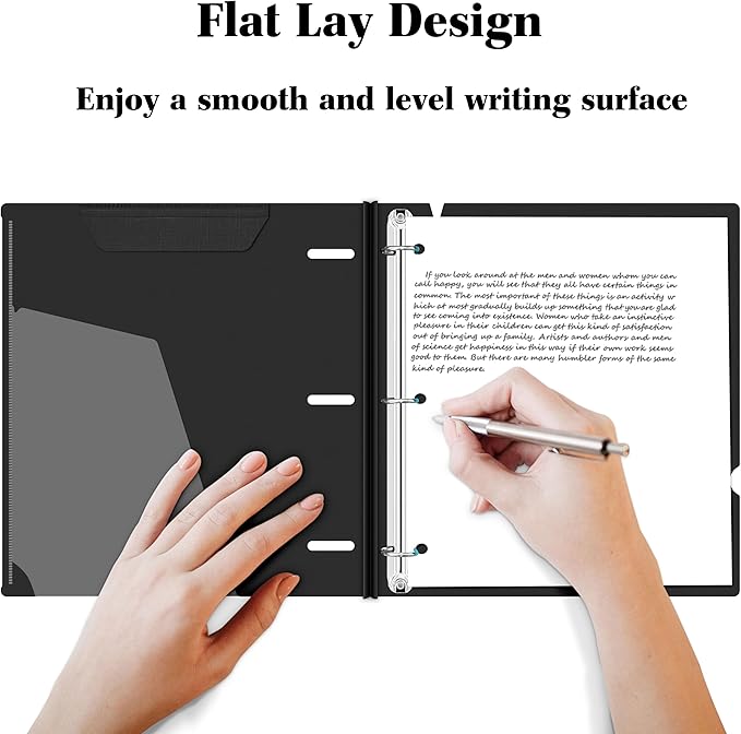 INFUN 1 Inch Telescoping 3 Ring Binder - 12 PCS-Black, Flexible Binders with Customizable Front Cover and Clear Catalog Pocket,1 inch Binders 3 Ring, 225 Sheet Capacity