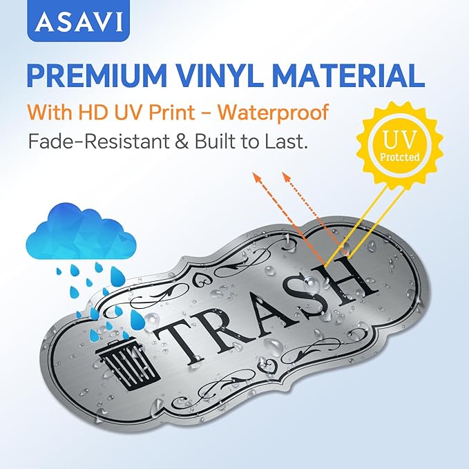 ASAVI Trash & Recycle Stickers – 2-Pack Self-Adhesive Vinyl Labels, Waterproof & Durable (Brushed Silver Black, Medium 6.3 x 2.7 inches)