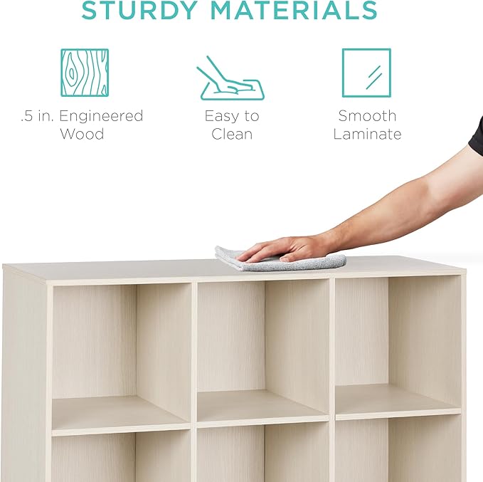 Best Choice Products 9-Cube Storage Organizer, 11in Shelf Opening, Bookcase, Display Shelf, Customizable w/ 3 Removable Back Panels - Whitewash