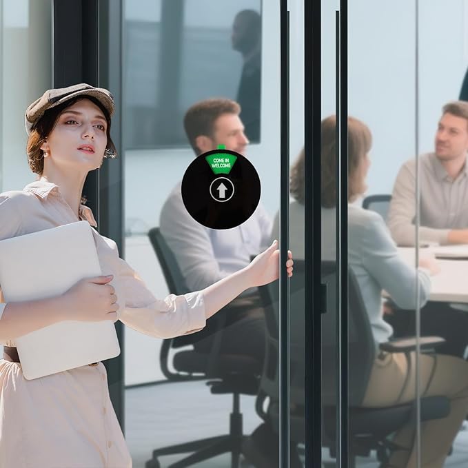 Office Door Sign, Black Rotating Status Door Sign with 6 Options - Do Not Disturb/Out of Office/In a Meeting/Come in Welcome/Working Remotely/Back Soon, 6 Inch Round Privacy Signs (Black)
