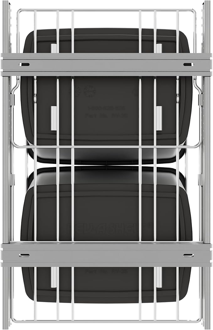Rev-A-Shelf RV-18KD-13C-S Double Pullout Trash Can for Kitchen Cabinets 35 Quart Garbage Recycling Bin on Full Extension Slides, Gray