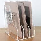 AIMOLLY 3 Vertical Compartments File Holder, Clear Acrylic Desk Organizer and Storage Bins Holding for Magazines, Binders, Notebooks, Envelopes, Multi-purpose Document Organizer for Home Office
