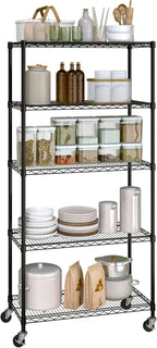Seville Classics UltraDurable Heavy Duty NSF Solid Steel Wire Rack Storage Unit, Organizer for Garage, Warehouse, Office, Restaurant, Classroom, Kitchen, Black, 5-Tier Shelving, 36" W x 14" D