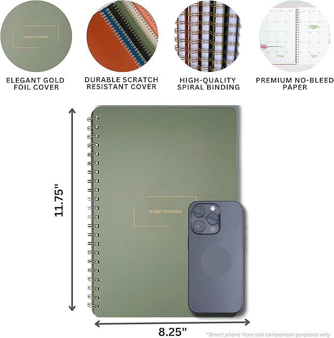 Merely Home | Ultimate Yearly, Daily, Weekly, Monthly Planner | 8.25" x 11.75" | To Do List Notebook for Work | Simple Design | Multiple Layouts | Academic Planner and Organizer Notebook (Rust, Yearly Planner - Portrait)