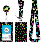 ID Badge Holder with Lanyard, Cute Badge Reel Badge Clip Retractable, Lanyards for ID Badges Name Tags ID Card Holder, Teacher Nurse School Office Gifts, Dog Paws Print