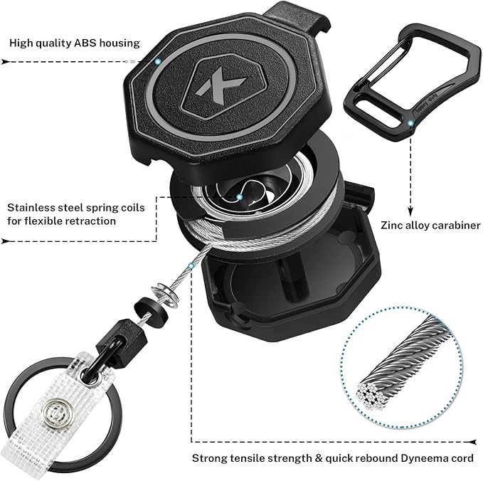 koorito 2 Pack Heavy Duty Retractable Badge Holder Key Reel with 31.1' Retractable Cord, Black