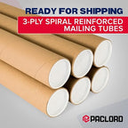 Paclord 3" x 60" Heavy-Duty Reinforced Cardboard Mailing Tube, Pack of 4 Tubes with 8 Caps – Secure USPS Approved – Great for Shipping and Storing of Prints, Artwork, Posters or Documents