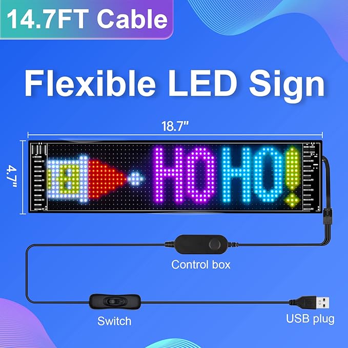 GOTUS Programmable LED Sign,Scrolling Flexible Digital Signs,LED Car Sign,Control by Bluetooth APP Control,DIY Design Text, Patterns, Animations