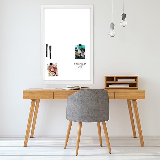 Loddie Doddie Magnetic Dry Erase White Board - 24 x 36 in White Frame - Built-in Tray & Dry Erase Board for Wall - Stain-Resistant Surface - Vertical & Horizontal Mounting on Magnetic Wall