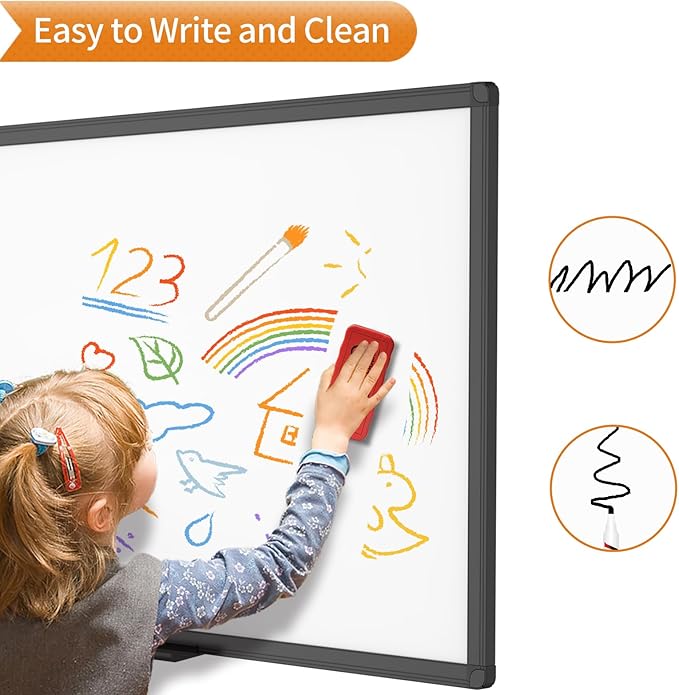 VIZ-PRO Magnetic Dry Erase White Board, 72 X 40 Inches, Black Aluminium Frame