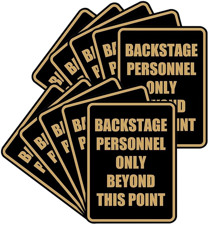 Portrait Round Backstage Personnel Only Beyond This Point Door or Wall Sign Easy Installation | Music | Concert | Festivals Sign (Black/Gold) - Small (10 Pack)