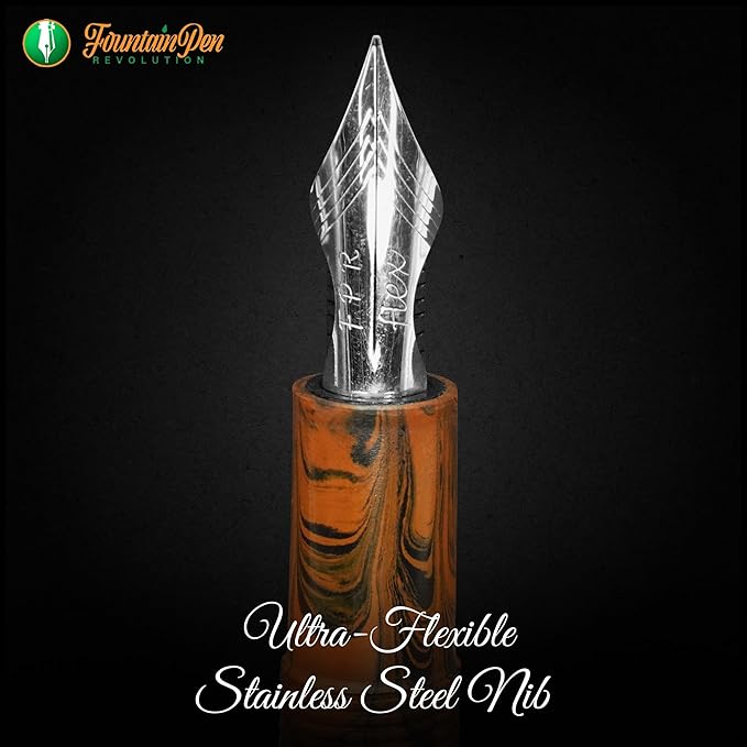 Jaipur V2 Piston Filled Refillable Fountain Pen - Brown Ultra Flex Cursive Pen w/Stainless Steel Nib - Luxury Pens w/Acrylic Body & Ebonite Feed - Fountain Pens for Journaling & Calligraphy