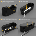 D-Line Cable Management Box, Power Strip Cover, Floor Outlet Hider, Desk Cord Organizer, Hide Extension Leads, 12.75" (L) x 5" (W) x 4.5" (H), for use with Power Strips up to 10.5in (L) - Small, Black